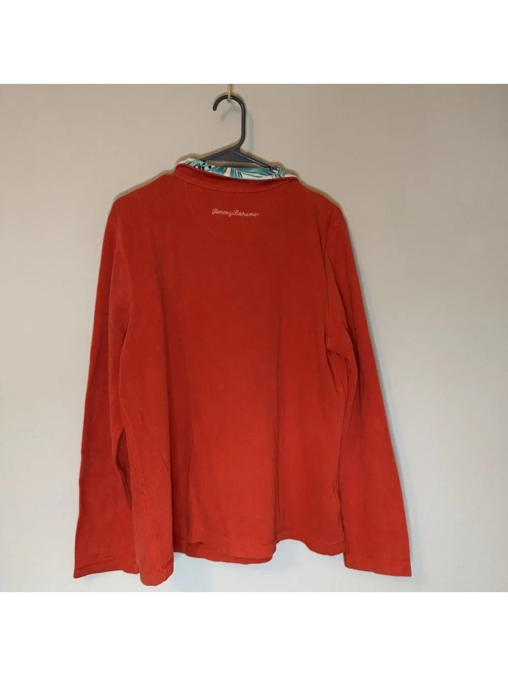 Tommy Bahama Men Large Quarter Zip Pullover Coral Tropical Collar Cotton